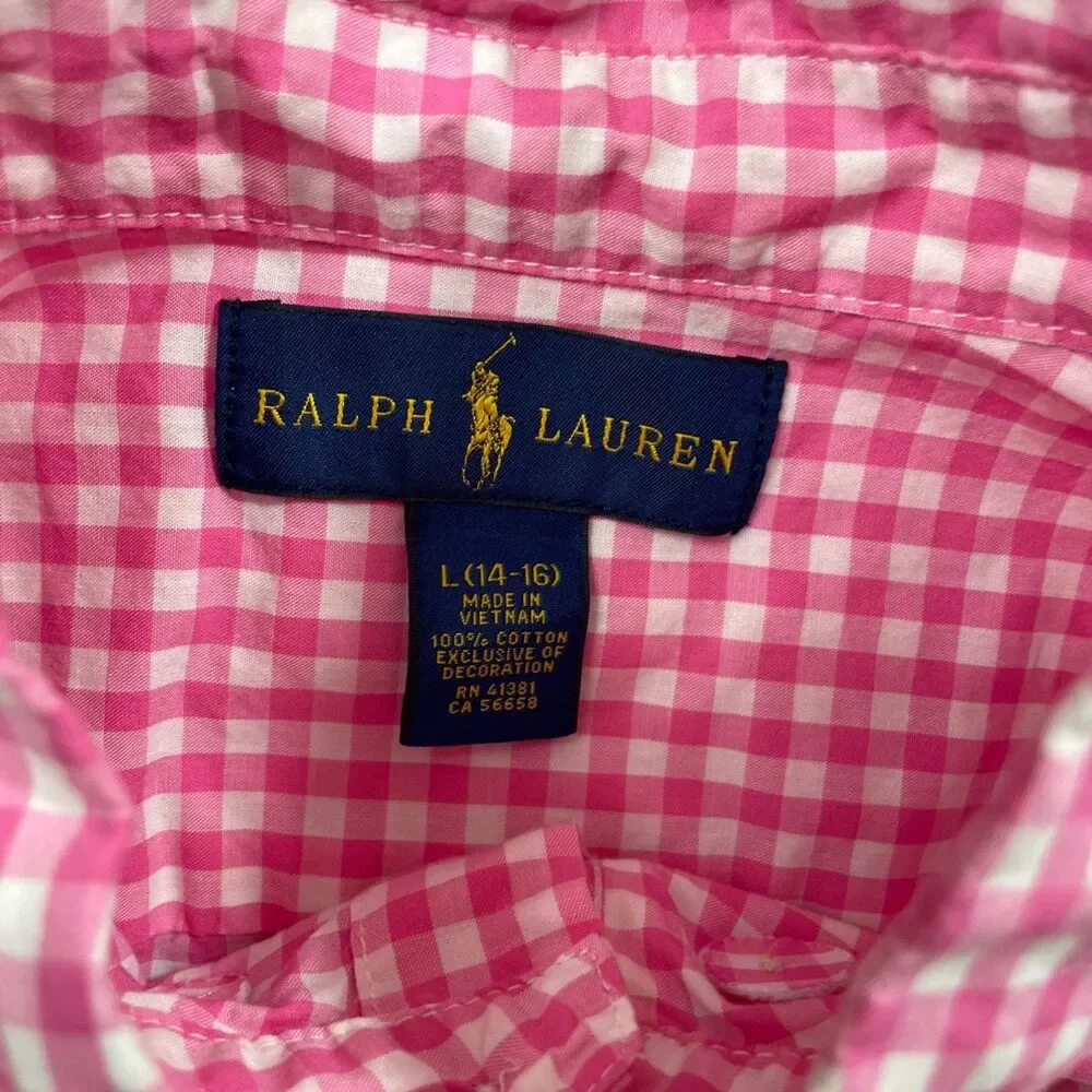 Ralph Lauren Boys Large 14-16‎ Button Up Check Button Down Collar Short Sleeve